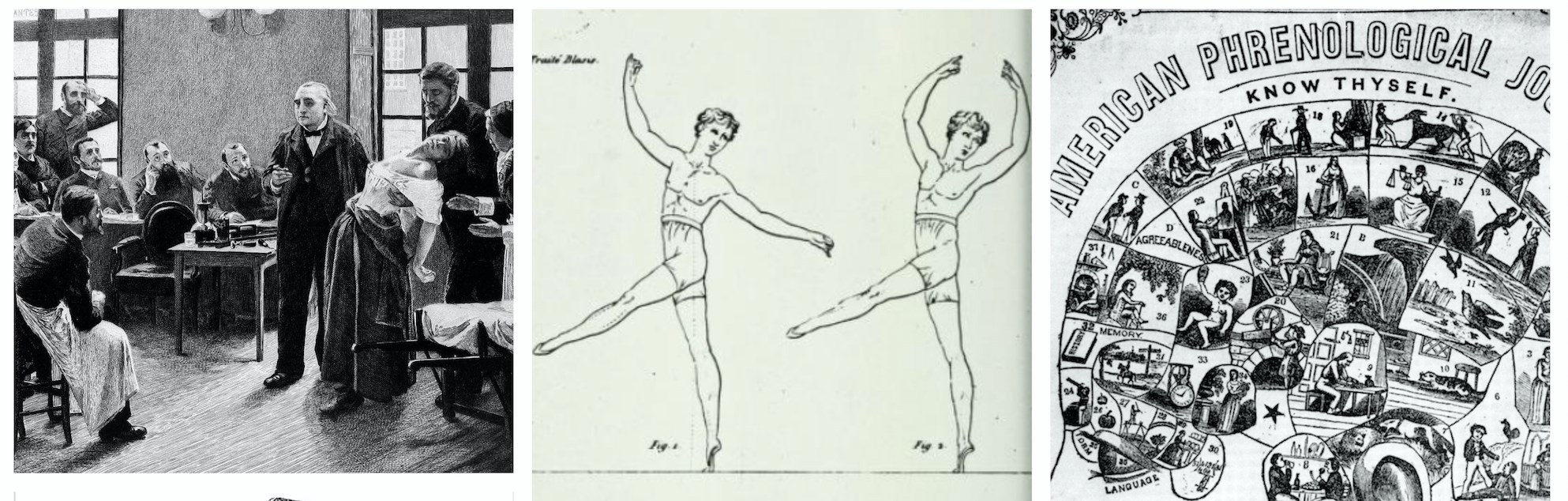Bourneville and Regnard. Iconographie photographique de la Salpêtrière: service de M. Charcot. (Wellcome Library); Carlo Blasis,Traité élémentaire théorique et pratique de l'art de la danse (York University); American Phrenological Journal (Google Books).